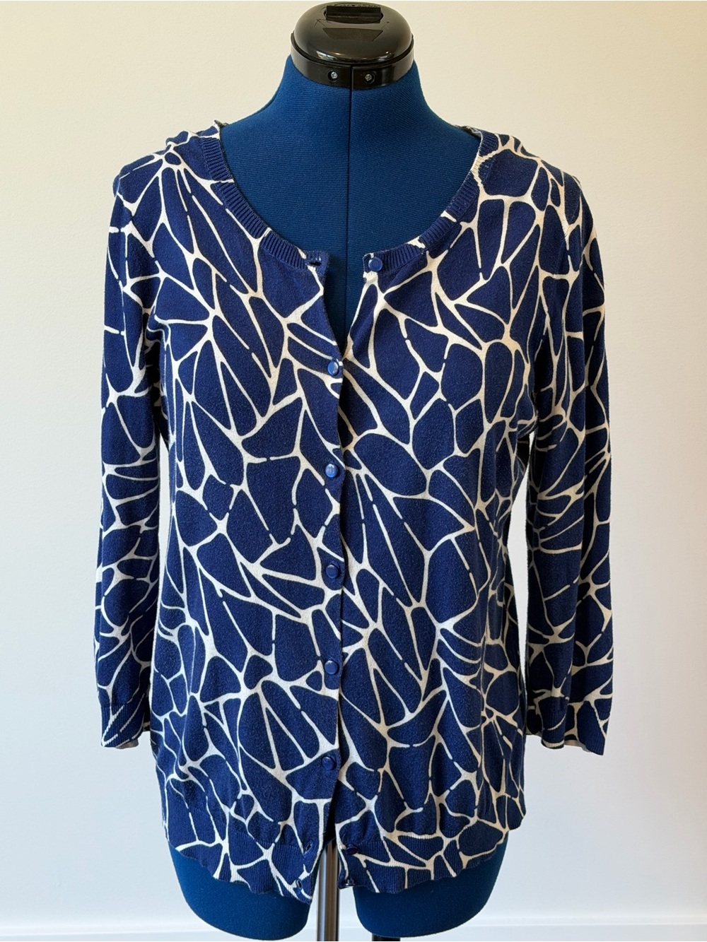 Pendleton Navy and White Abstract Print Button Cardigan